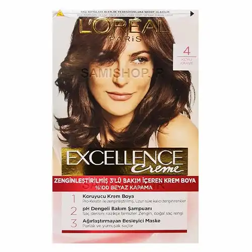 کیت رنگ مو لورآل مدل Excellence شماره 4 قهوه ای متوسط