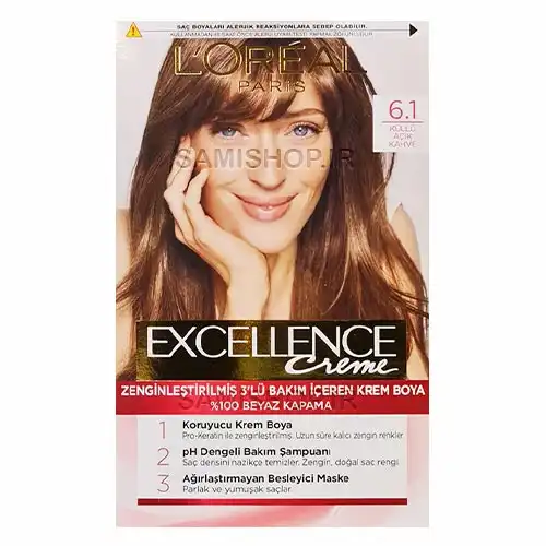 کیت رنگ مو لورآل مدل Excellence شماره 6.1 بلوند تیره دودی
